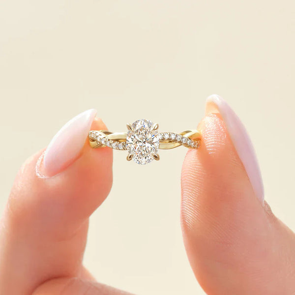 14K 2ct Natural Diamond Oval Cut Side Stone Engagement Ring