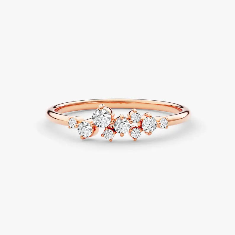 18K Solid Gold 2.00 CT Floating Cluster Natural Diamond Wedding Band - Detail | Riyanika Jewels