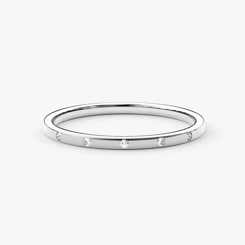 18K Solid Gold 2.00 CT Lab Grown Diamond Flush Set Wedding Band” - Side View | Riyanika Jewels