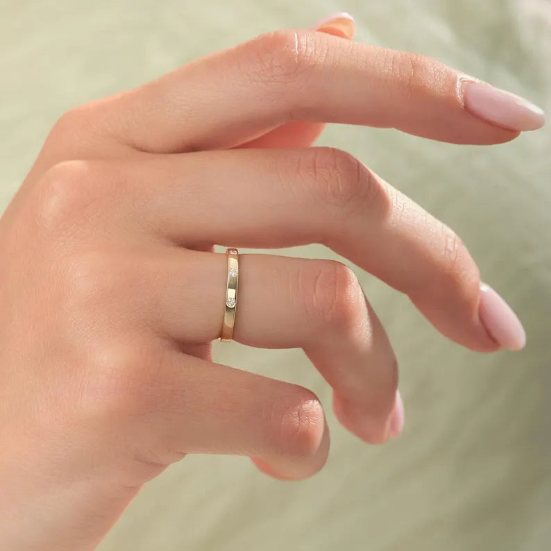 18K Solid Gold 1.00 CT Natural Diamond Flush Set Wedding Band - Alternate Angle | Riyanika Jewels
