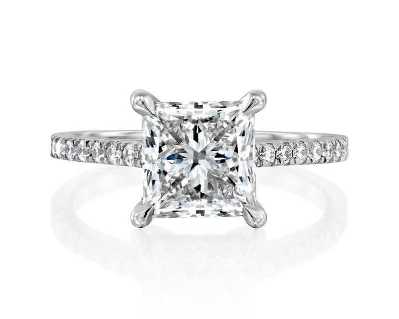 18K Solid Gold 2.25ct Princess Natural Diamond Pave Setting Engagement Ring - Alternate Angle