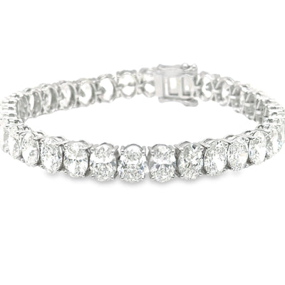 18K Solid Gold 7.00ct Natural Diamond Oval Cut Tennis Bracelet
