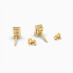 18K Solid Gold Natural Diamond Emerald Cut Solitaire Stud Earrings - Alternate Angle