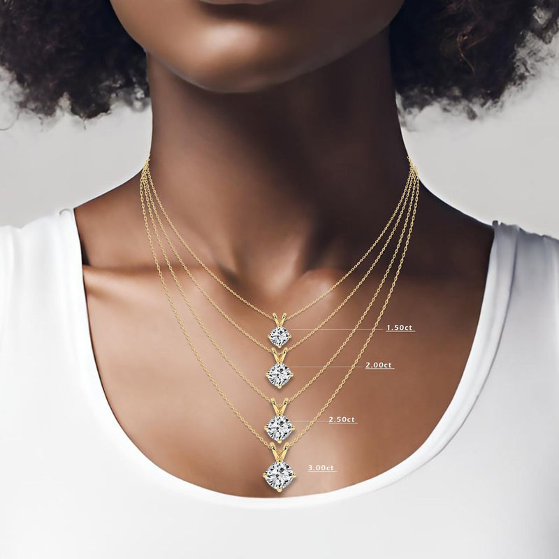 18K Solid Gold Lab Grown Diamond Cushion Cut Solitaire Necklace – 2.00 Ct Pendant for Valentine’s - Detail | Riyanika Jewels
