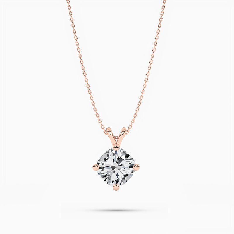 18K Solid Gold Natural Diamond Cushion Cut Solitaire Necklace – 2.00 Ct Pendant for - Alternate Angle | Riyanika Jewels