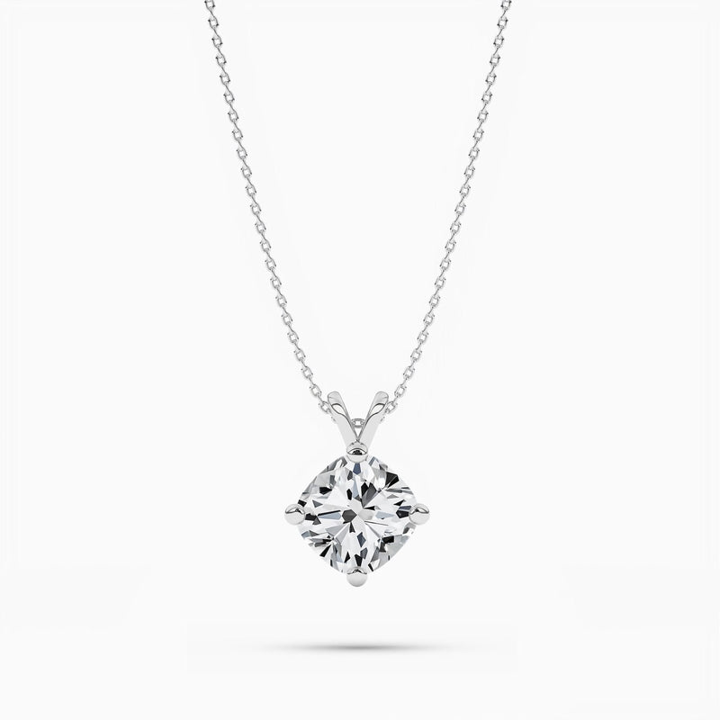 18K Solid Gold Natural Diamond Cushion Cut Solitaire Necklace – 2.00 Ct Pendant for Valentine’s - View 8 | Riyanika Jewels