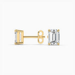 14K Natural Diamond Emerald Cut Solitaire Stud Earrings