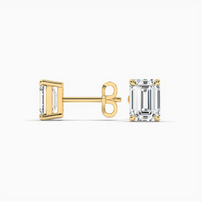 18K Solid Gold Natural Diamond Emerald Cut Solitaire Stud Earrings - Detail | Riyanika Jewels