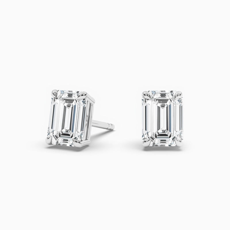 18K Solid Gold Natural Diamond Emerald Cut Solitaire Stud Earrings - View 8 | Riyanika Jewels
