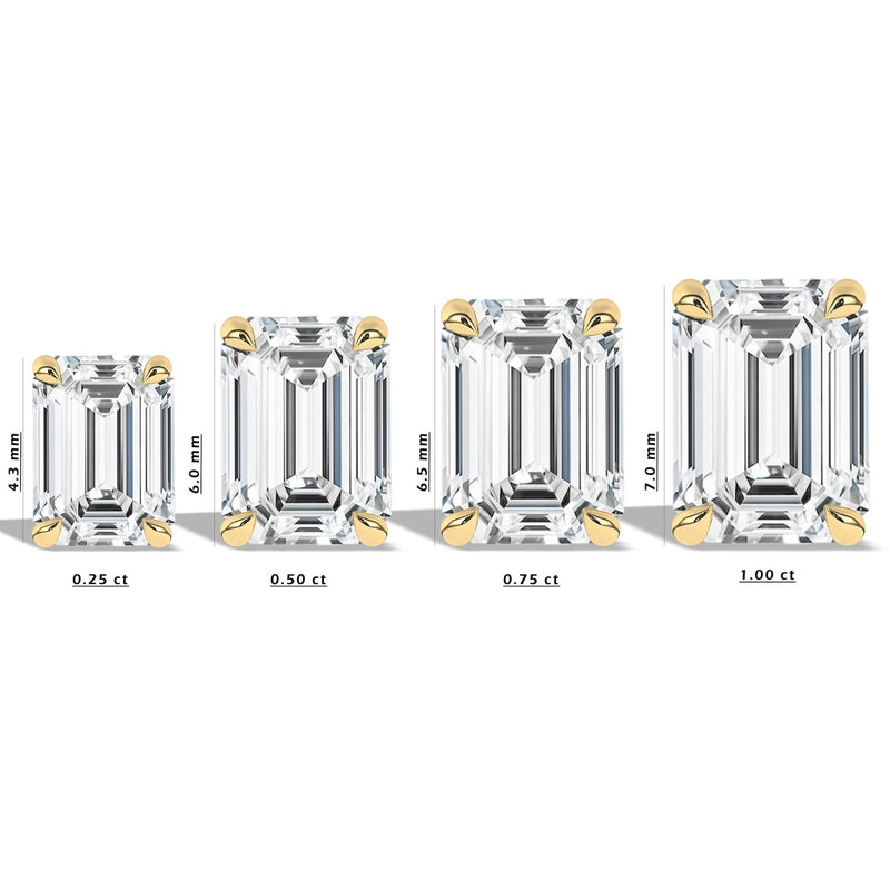 18K Solid Gold Natural Diamond Emerald Cut Solitaire Stud Earrings - View 7 | Riyanika Jewels