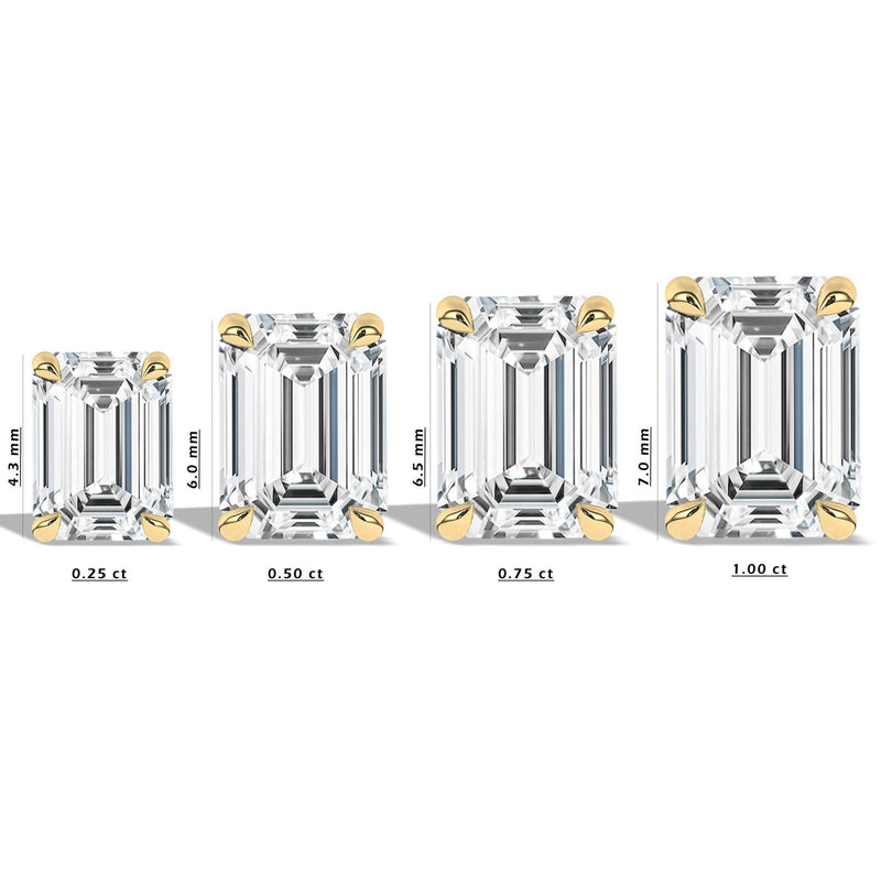 14K Lab Grown Diamond Emerald Cut Solitaire Stud Earrings