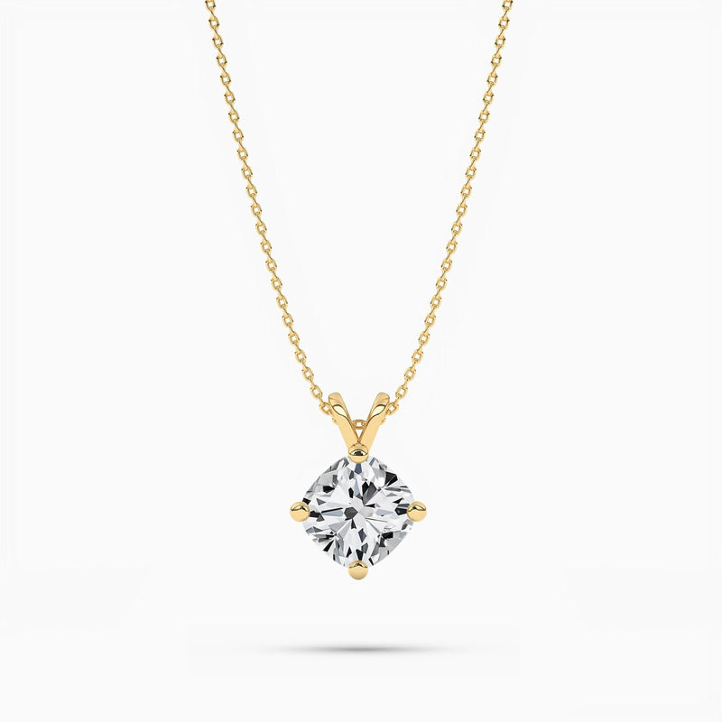 18K Solid Gold Natural Diamond Cushion Cut Solitaire Necklace – 2.00 Ct Pendant for Valentine’s Day