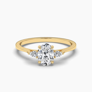 14K 1ct Natural Diamond Oval Cut Three Stone Engagement Ring