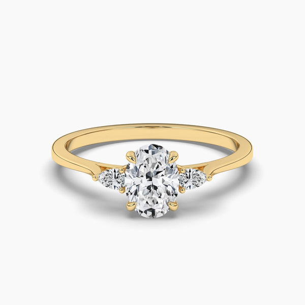 14K 1ct Natural Diamond Oval Cut Three Stone Engagement Ring