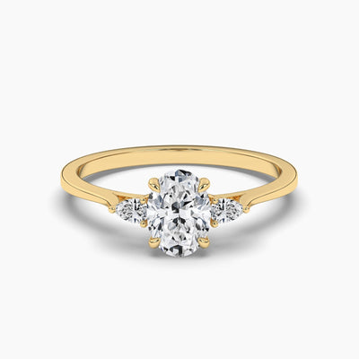 18K Solid Gold 1ct Natural Diamond Three Stone Engagement Ring