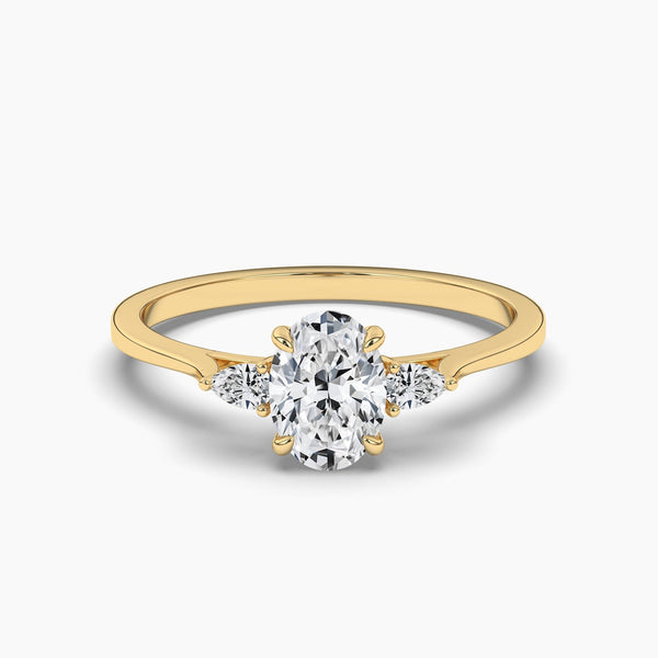 18K Solid Gold 1ct Natural Diamond Three Stone Engagement Ring