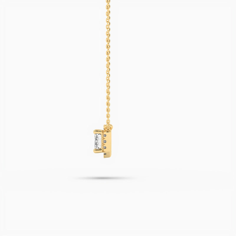 18K Solid Gold Lab Grown Diamond Emerald Cut Halo Necklace – Minimalist Gift for Women - Alternate Angle | Riyanika Jewels