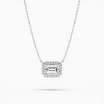 14K Natural Diamond Emerald Cut Halo Necklace