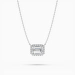 18K Solid Gold Lab Grown Diamond Emerald Cut Halo Necklace – Minimalist Gift for Women - Side View
