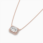 18K Solid Gold Natural Diamond Emerald Cut Halo Necklace – Minimalist Gift for Women - Close Up