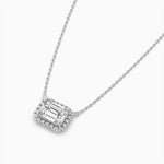18K Solid Gold Lab Grown Diamond Emerald Cut Halo Necklace – Minimalist Gift for Women - Close Up