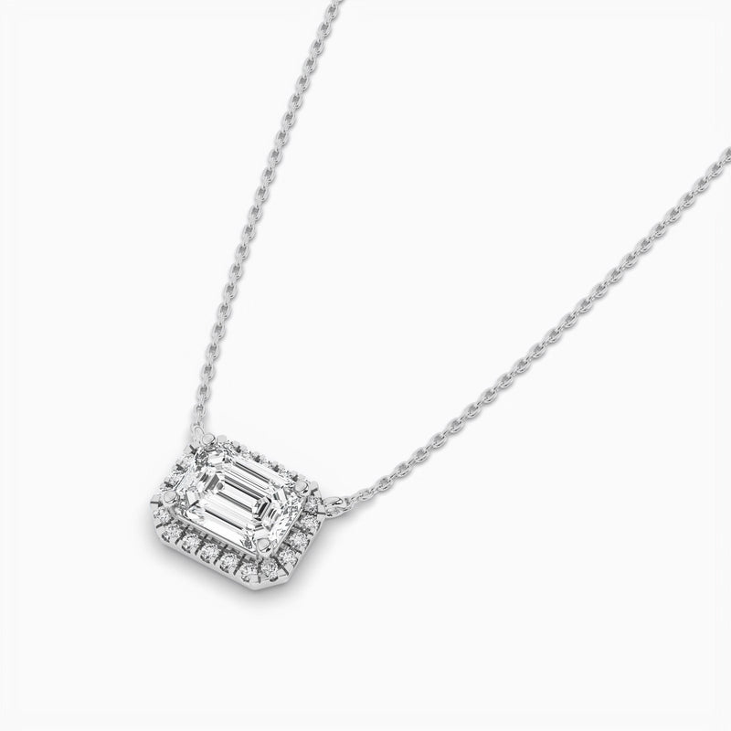 18K Solid Gold Lab Grown Diamond Emerald Cut Halo Necklace – Minimalist Gift for Women - Close Up