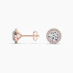 14K Natural Diamond Round Cut Halo Stud Earrings