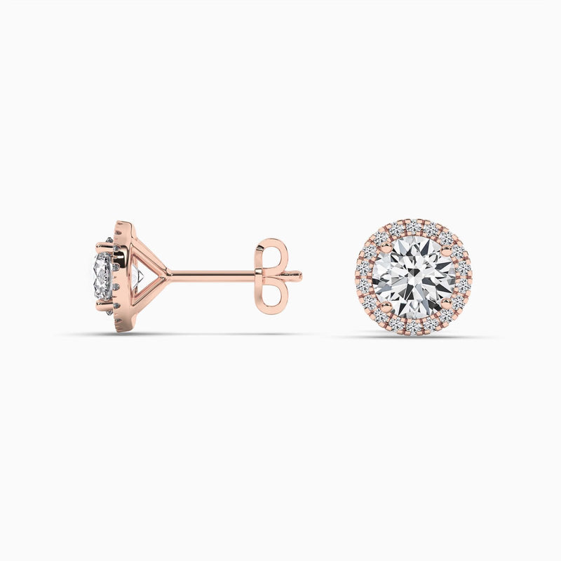 18K Solid Gold Natural Diamond Round Cut Halo Stud Earrings - View 6 | Riyanika Jewels