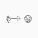 18K Solid Gold Lab Grown Diamond Round Cut Halo Stud Earrings - View 8 | Riyanika Jewels