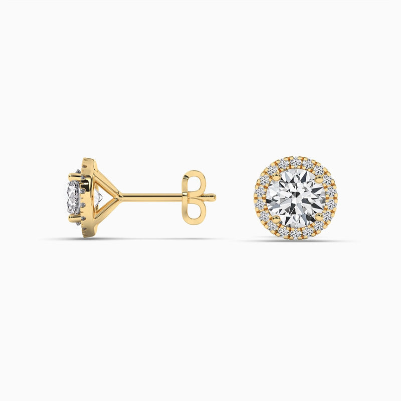 18K Solid Gold Natural Diamond Round Cut Halo Stud Earrings - View 7 | Riyanika Jewels