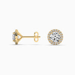 18K Solid Gold Lab Grown Diamond Round Cut Halo Stud Earrings - View 7 | Riyanika Jewels