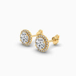 14K Natural Diamond Round Cut Halo Stud Earrings
