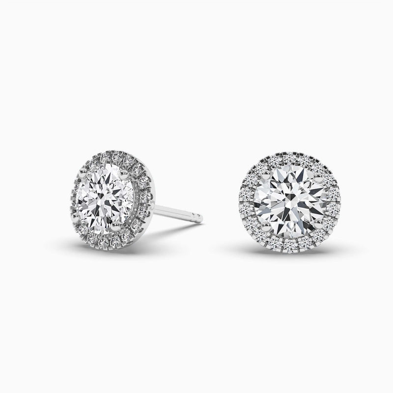 18K Solid Gold Natural Diamond Round Cut Halo Stud Earrings - Detail | Riyanika Jewels