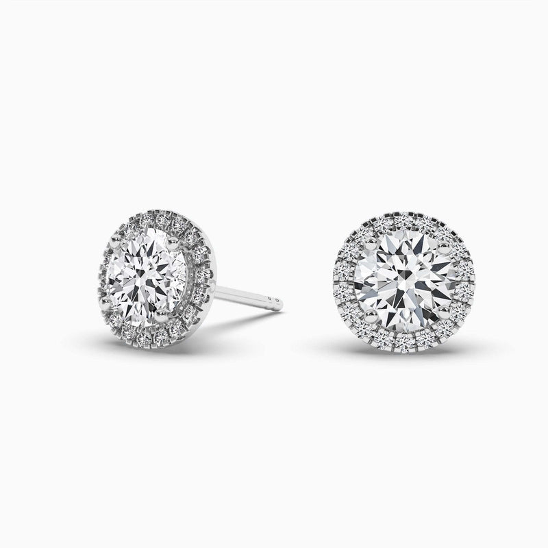 14K Natural Diamond Round Cut Halo Stud Earrings