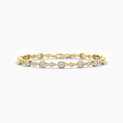 18K Solid Gold Natural Diamond Oval Cut Tennis Bracelet – Delicate Layering Piece for Women