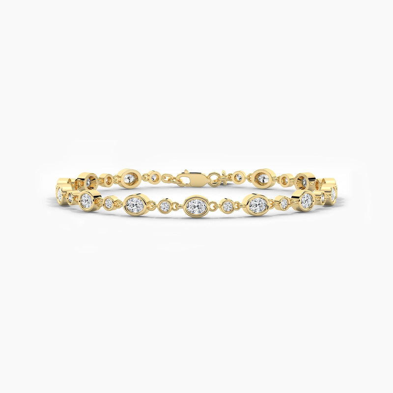 18K Solid Gold Natural Diamond Oval Cut Tennis Bracelet – Delicate Layering Piece for Women