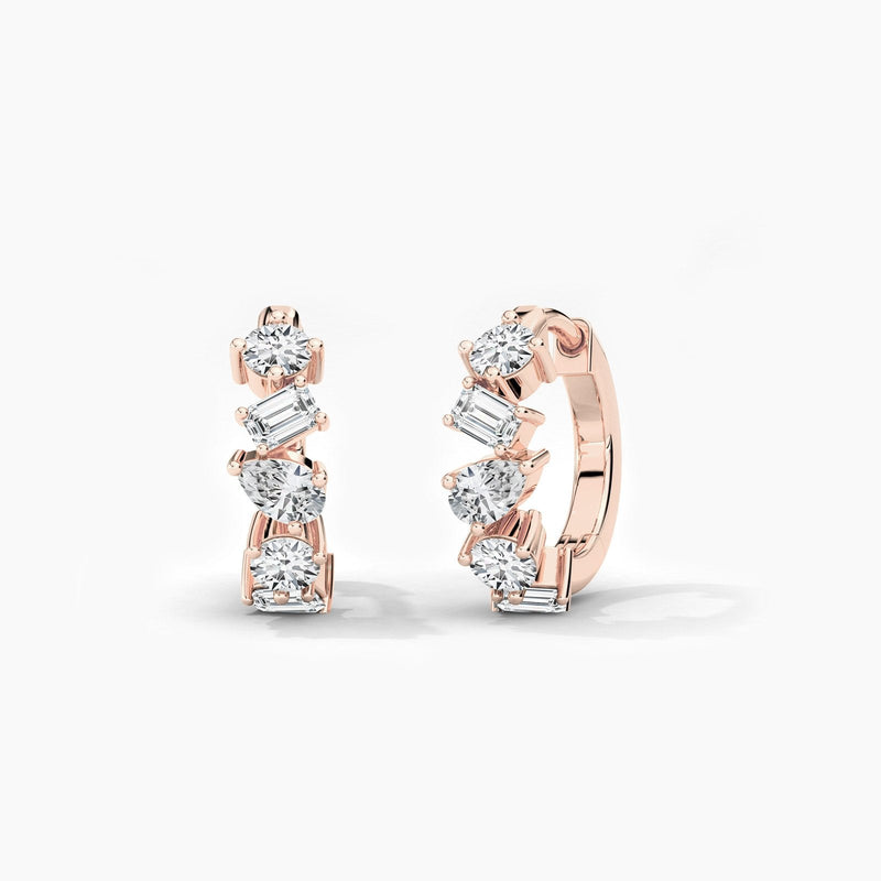 14K Solid Gold Natural Diamond Multi-Shape Huggie Earrings