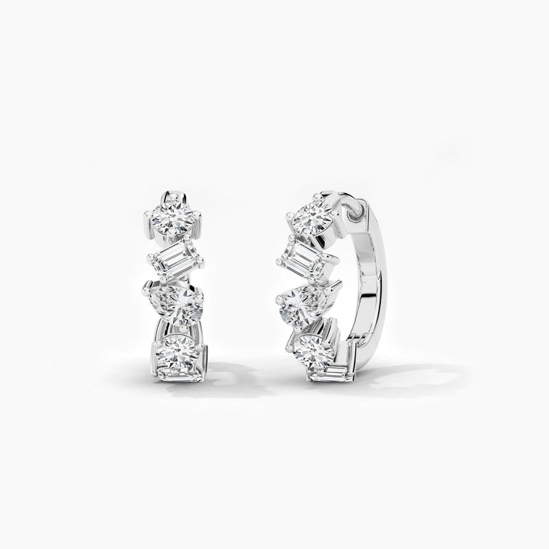 14K Solid Gold Natural Diamond Multi-Shape Huggie Earrings
