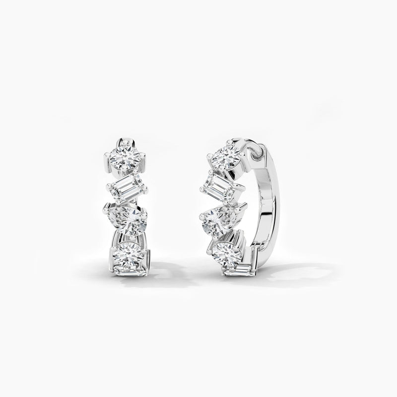18K Solid Gold Natural Diamond Multi-Shape Huggie Earrings - View 6 | Riyanika Jewels