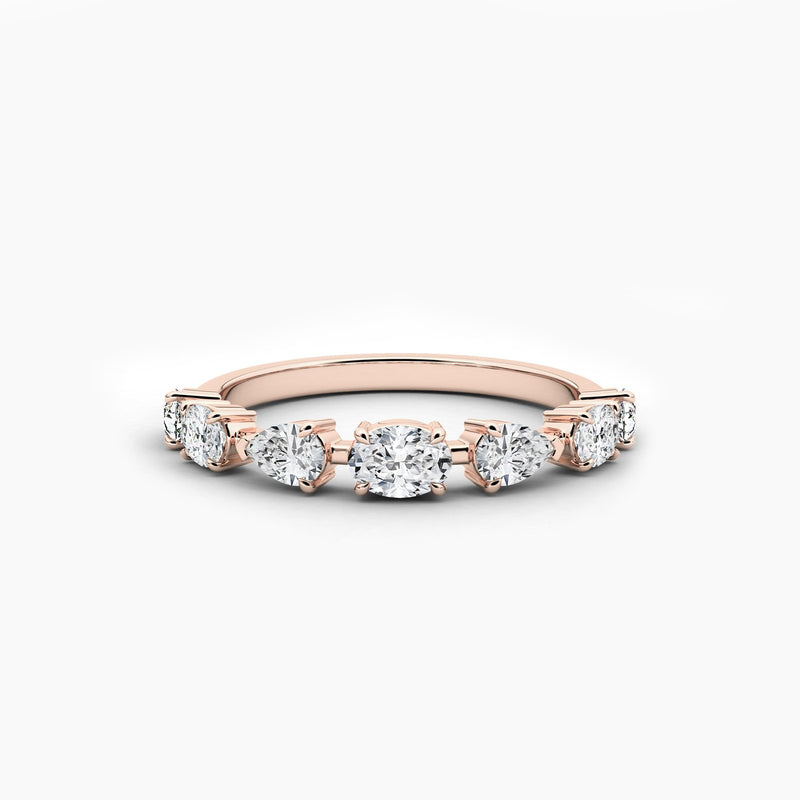 18K Solid Gold Natural Diamond Oval & Pear Cut Wedding Band – Stackable Anniversary Ring for Women - View 6 | Riyanika Jewels