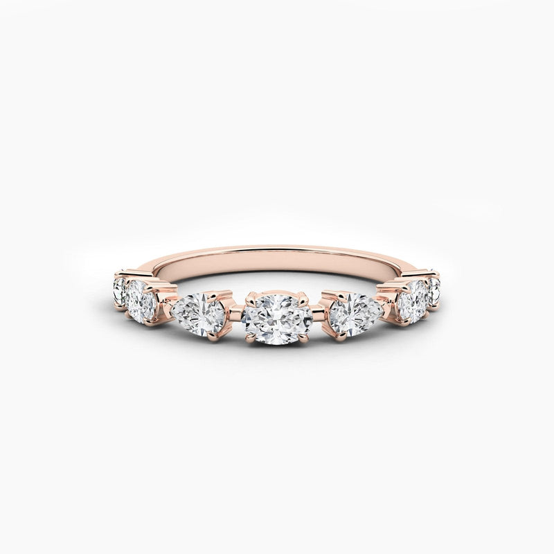 14K Natural Diamond Oval Cut Eternity Wedding Band