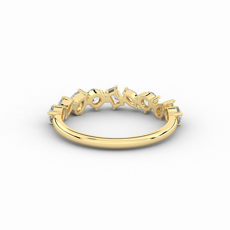 18K Solid Gold Natural Diamond Multi-Shape Half Eternity Band – Unique Cluster Wedding Ring - Side View | Riyanika Jewels