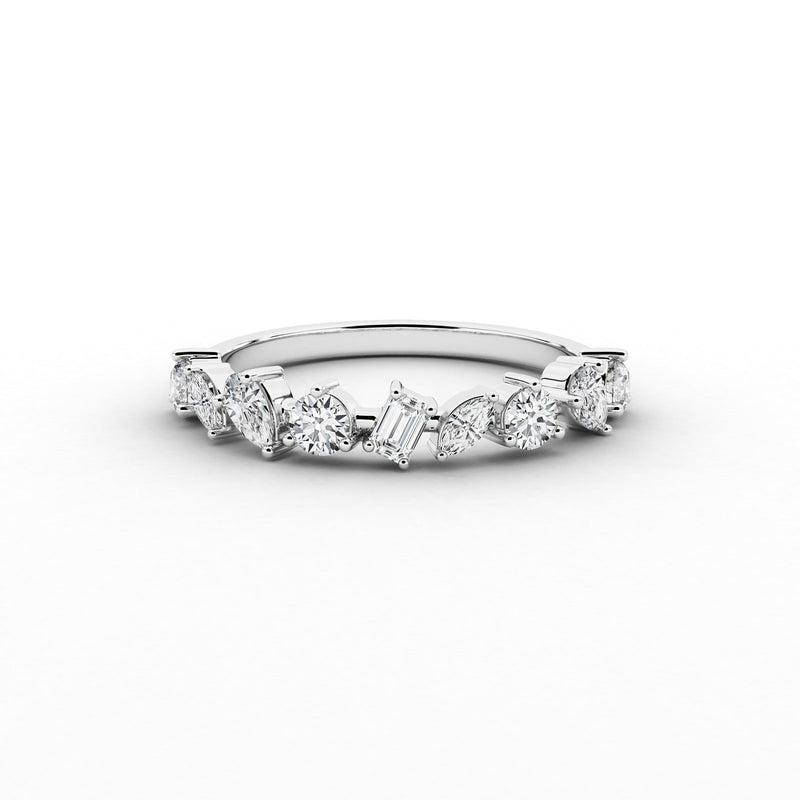 18K Solid Gold Natural Diamond Multi-Shape Half Eternity Band – Unique Cluster Wedding Ring - View 6