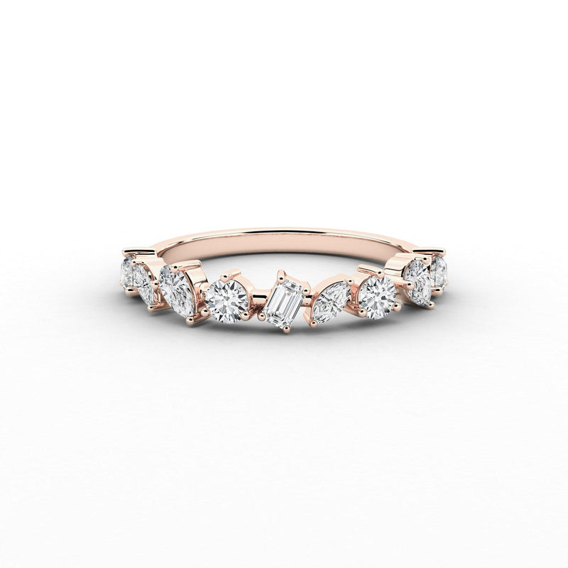 14K Natural Diamond Cluster Half Eternity Band
