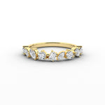 18K Solid Gold Natural Diamond Multi-Shape Half Eternity Band – Unique Cluster Wedding Ring