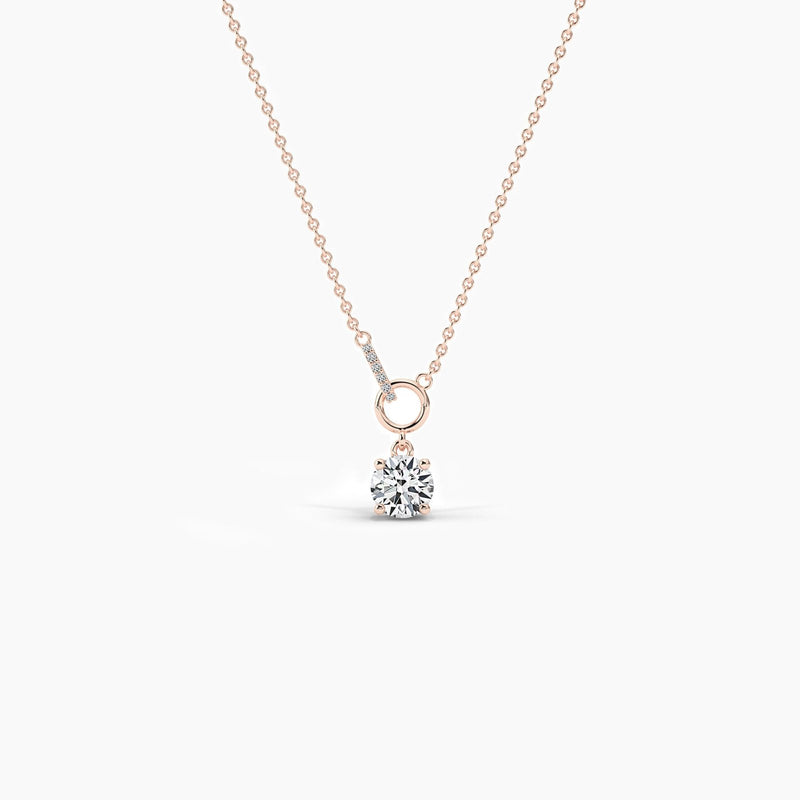 18K Solid Gold Lab Grown Diamond 1.00 Ct Round Solitaire Necklace – Minimalist Interlocking Design - View 7 | Riyanika Jewels
