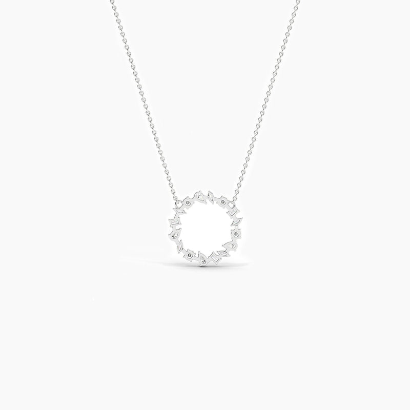 18K Solid Gold Natural Diamond Multi-Shape Cluster Necklace – Open Circle Bridal Pendant - Alternate Angle | Riyanika Jewels