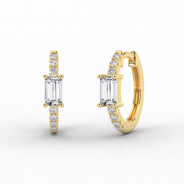 18k Solid Gold Baguette Cut Natural Diamond Huggie Hoop Earring | Riyanika Jewels