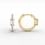 14K Natural Diamond Baguette Cut Huggie Hoop Earrings
