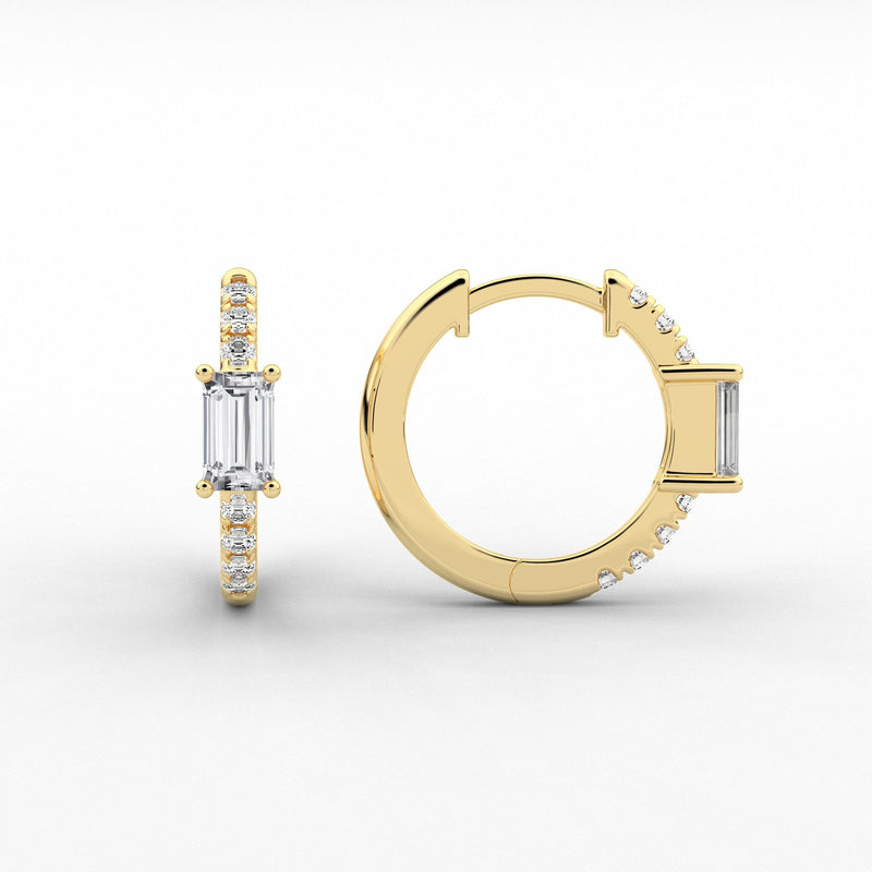 18k Solid Gold Baguette Cut Natural Diamond Huggie Hoop Earring - View 6 | Riyanika Jewels